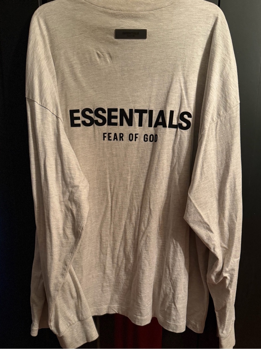 Fear of God ESSENTIALS Long Sleeve Tee - Beige with Black Logo